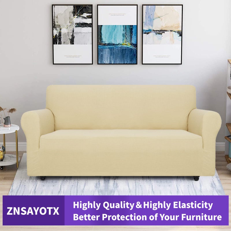 ZNSAYOTX Super Stretch Couch Cover (72"-92") Universal Sofa Covers with Elastic Bottom, Dog Cat Pets Friendly Washable Furniture Protector Fitted Sofa Slipcovers Stay in Place (Beige, Sofa) - Image 5